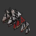 Various Sailing Ships with Colorful Red and White Sails and Classic Hull Designs