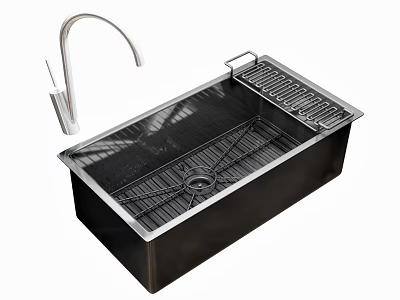Modern Stainless Steel Kitchen Sink With Faucet And Drying Rack For Home Use 3d model