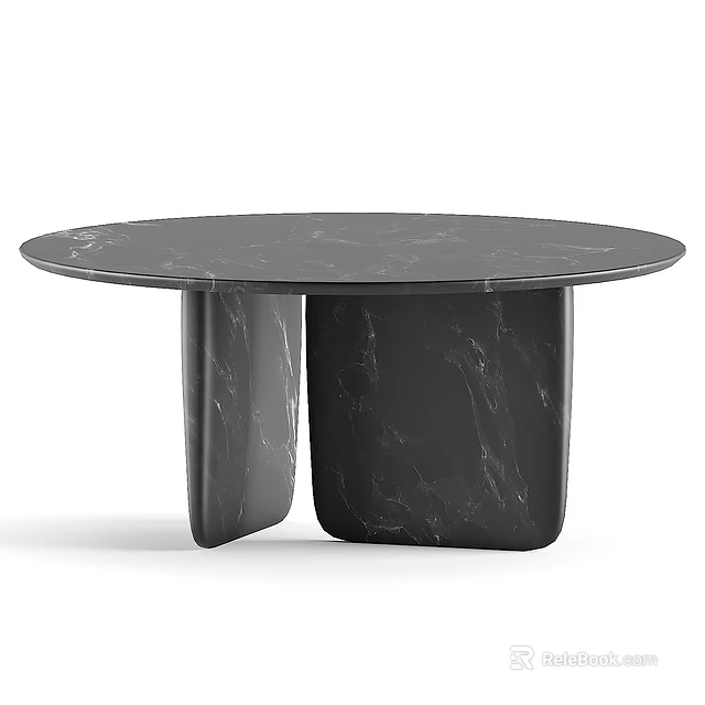 Modern Round Marble Dining Table with Unique Block Base Design 3d model
