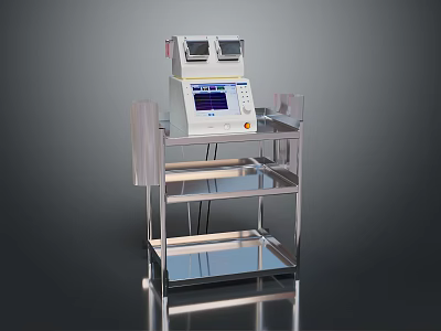 Medical Equipment Cart With Display Screen And Control Panel On Stainless Steel Shelves 3d model