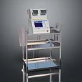 Medical Equipment Cart With Display Screen And Control Panel On Stainless Steel Shelves