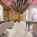 Elegant Modern Beauty Salon Interior With Pink Cherry Blossom Decor Skincare Shelves And Styling Tables