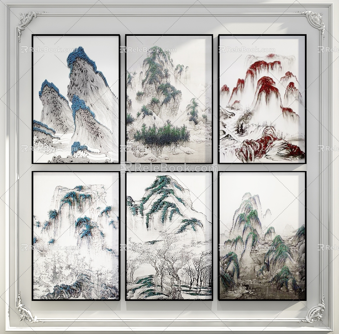 New Chinese Style Decorative Hanging Painting 3d model