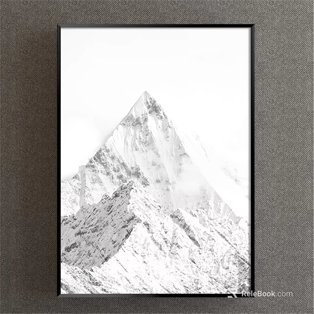 Stunning Black and White Snowy Mountain Landscape Painting With Detailed Peaks and Misty Background 3d model 