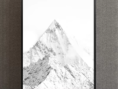Stunning Black and White Snowy Mountain Landscape Painting With Detailed Peaks and Misty Background 3d model