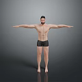 Fit Shirtless Man Standing With Arms Outstretched In Black Shorts Against Gray Background