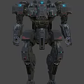 Futuristic Black Biomechanical Robot With Blue Luminous Parts And Heavy Armor