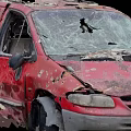 Old Damaged Red Car With Broken Windshield And Scratched Body Panels 3d model