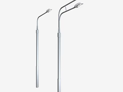 Two Modern Outdoor Street Lights with Silver Poles and Curved Lamp Arms 3d model