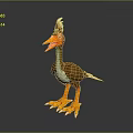 3D Modeled Cartoon Bird With Orange Beak Feet Brown Feathers And Yellow Crest