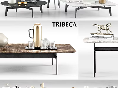 TRIBECA Modern Dining Table With Marble Top Metal Frame And Decorative Items 3d model