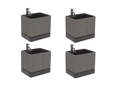 Grey Woven Washbasins With Black Base And Silver Faucet For Modern Bathroom Style 3d model