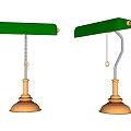 Two Green Table Lamps With Copper Bases And Hanging Chains Design 3d model