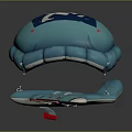 Blue Innovative Device With Umbrella Shaped Canopy White Logo And Red Accents