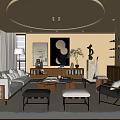 Quiet and Ancient Style Living Room 3d model