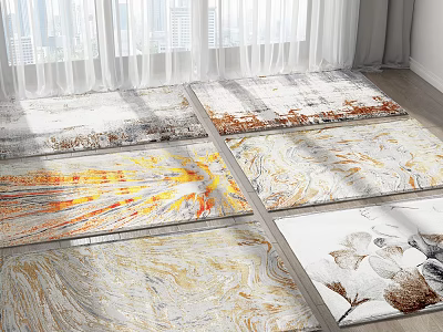 Artistic Square Rugs With Diverse Patterns In Bright Room 3d model