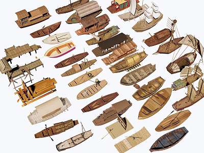 Various Wooden Boat Models Showcasing Different Designs And Craft Styles 3d model