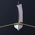 Handcrafted Wooden Boat With White Sail Green Hull And Wooden Oars