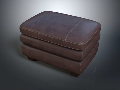 Classic Brown Leather Ottoman With Stitched Design Stacked Layers And Wooden Legs 3d model