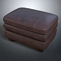 Classic Brown Leather Ottoman With Stitched Design Stacked Layers And Wooden Legs