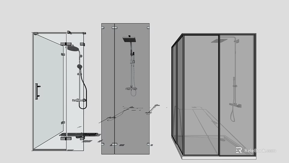 Modern Shower Sauna Design With Glass Doors Multiple Angles And Structural Details 3d model 