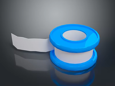 Blue Tape Roll With White Unrolled Part On Reflective Surface 3d model
