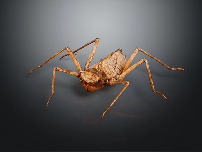 Brown Praying Mantis With Long Thin Legs And Textured Body On Dark Background 3d model