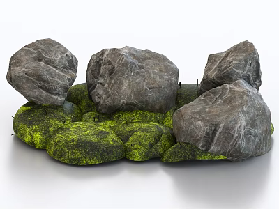Natural Stone And Wood Garden Decor With Moss Covered Rocks And Rustic Style 3d model