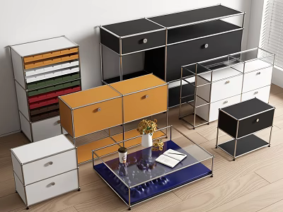 Modern Entryway And Side Cabinets With Colorful Drawers Metal Frame Storage Design 3d model