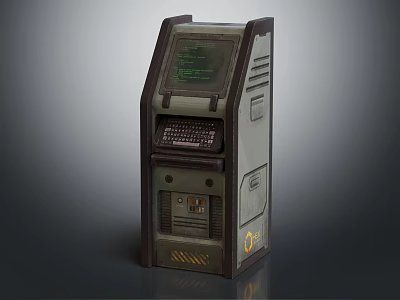 Vintage Industrial Computer Terminal With Green Screen Keyboard And Control Panel 3d model