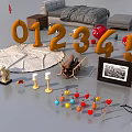 Assorted Home Decorative Ornament Set with Sofa Bed Lamp Fruit Figurines and Clock 3d model