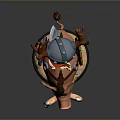 Red Haired Character Wearing Antler Hat Riding Wild Boar 3D Model Figure