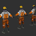Men Wearing Yellow Hard Hats Orange White Work Uniforms And Protective Gear In Different Poses