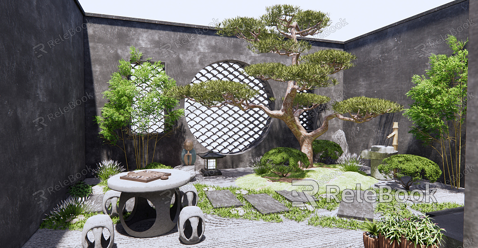 New Chinese Courtyard Courtyard Landscape model