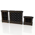 Classic Wooden Wine Cabinet Set With Grid Shelves And Three Different Sizes