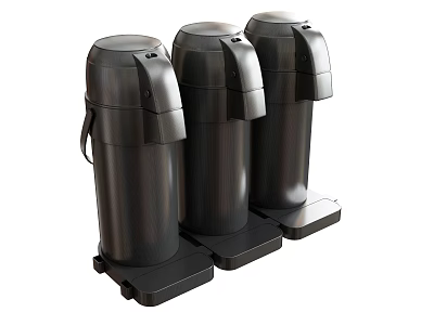 Three Modern Black Kitchenware Cylindrical Containers With Lids And Base Stands 3d model
