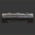 Industrial Railway Tank Car With Three Cylindrical Metallic Storage Tanks On Steel Frame