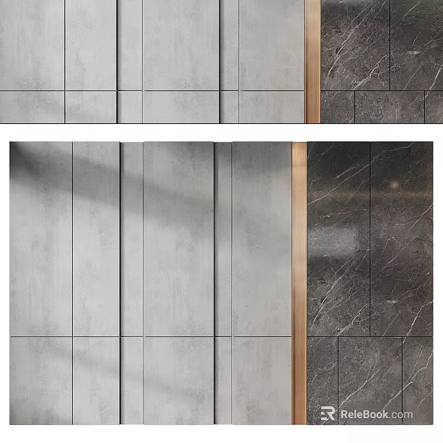 Elegant Modern Interior Wall Design With Gray Panels Marble Texture And Metal Trim 3d model