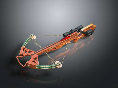 Orange And Green Crossbow With Telescopic Scope And Metal Frame 3d model