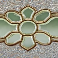 Wooden Front Door With Ornate Glass Panels And Decorative Top Transom Design