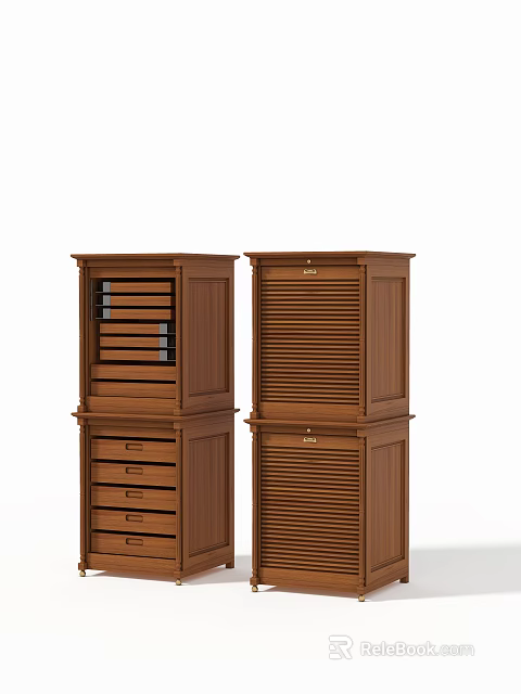 Two Piece Wooden Decorative Cabinets With Drawer And Louvered Door Design 3d model 
