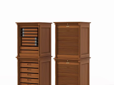 Two Piece Wooden Decorative Cabinets With Drawer And Louvered Door Design 3d model