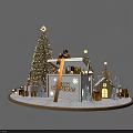 Christmas Photo Spot With Golden Trees Gift Boxes And Snow Decorations