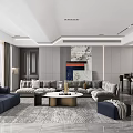 Modern Living and Dining Room Open Concept Interior with Sofa Coffee Table and Dining Set 3d model