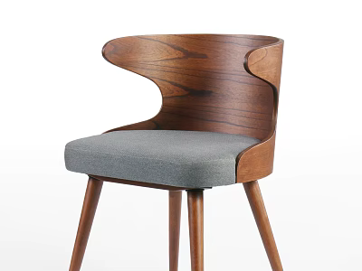 Modern Curved Back Accent Chair With Wooden Frame Gray Fabric Cushion And Tapered Legs 3d model