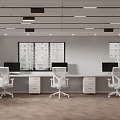Modern Public Office Space Featuring Spacious Desks Ergonomic Chairs Computer Monitors Windows and Recessed Lighting