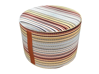 Stylish Multicolored Striped Round Stool With Decorative Upholstered Seat Design 3d model