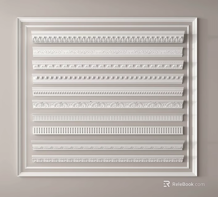 Various Decorative Gypsum Cornice Molding Styles And Patterns For Interior Decoration 3d model