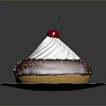 Chocolate Frosted Donut With Pink Sprinkles White Whipped Cream And Cherry On Paper Plate