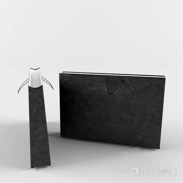Stylish Black Leather Box Bag With Square Design And Matching Handbag With Handle 3d model 
